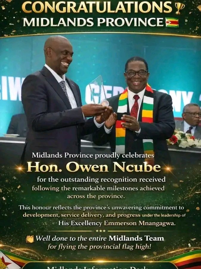 MairosiWatungwa's tweet photo. Well deserved👏🏾 ...2nd Runner Up Best Performing Minister of State for Provincial Affairs and Devolution Hon Owen Ncube. Congratulations Midlands🎉🎈🎈🎈
#EDNumber1
#Vision2030AReality 
@DeptCommsZW @Jamwanda2 @dereckgoto @INFODESKMID 
@CMukungunugwa @Tinoten53374277 https://t.co/cnoXsY2Azs