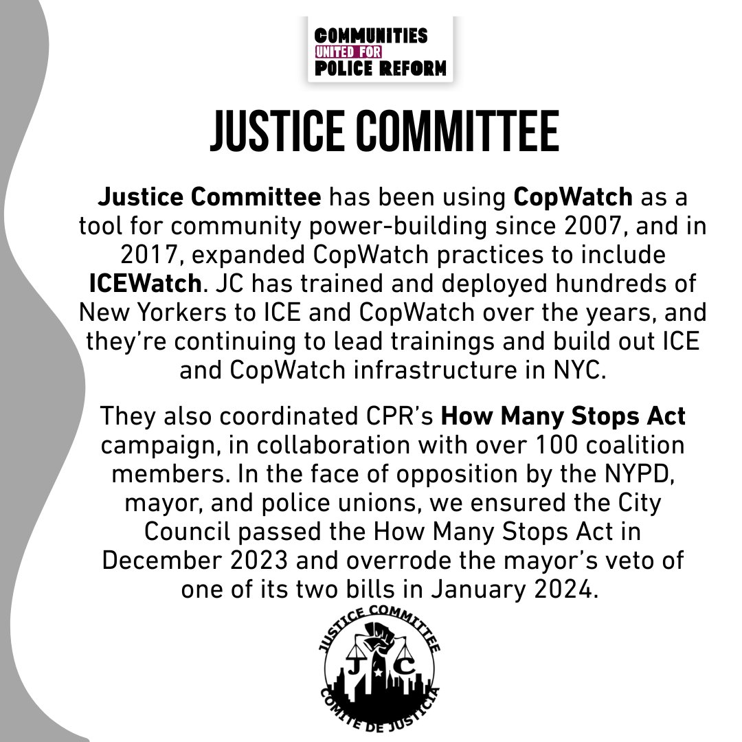 changethenypd's tweet photo. CPR is a coalition ​of grassroots and legal organizations ​that​ have ​worked diligently to​ reimagine public safety and have made past CPR wins possible. Follow along this week as we highlight some of the organizations behind this movement and their critical work. @watchthecops https://t.co/l5ib472pnv