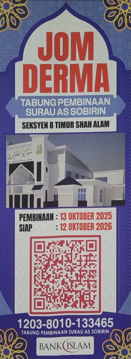 AkmalRedzwan's tweet photo. 📌 Bank Islam Malaysia Berhad (BIMB) No. Akaun: 1203-8010-133465

✨ Ayuh berwaqaf di 10 malam terakhir Ramadan. Semoga menjadi saham akhirat yang berkekalan.

📲 Mohon jasa baik anda untuk panjangkan makluman ini kenalan lain agar lebih ramai dapat merebut peluang pahala ini.￼ https://t.co/KdKbwRzB4Z