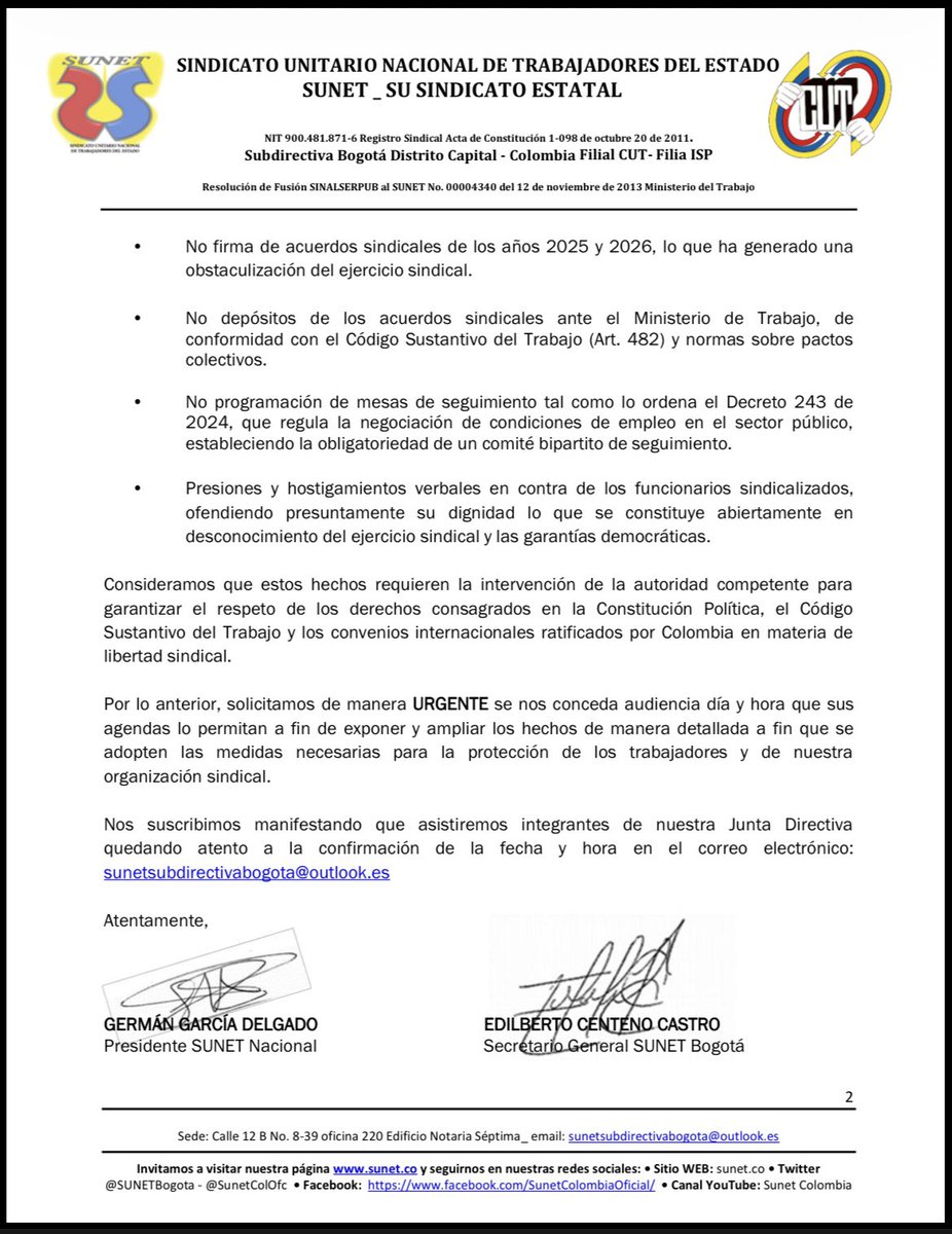 SUNET Bogotá tweet media