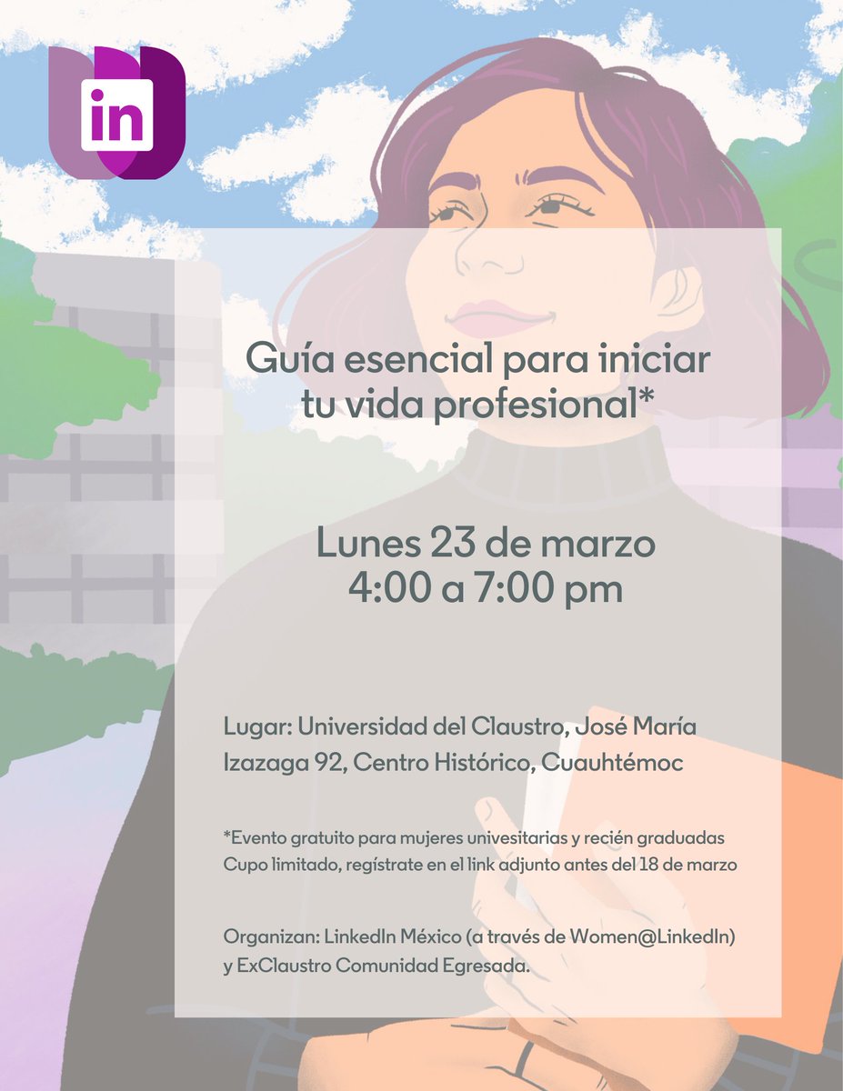¿Estás por egresar y te preguntas qué sigue después? 👀
LinkedIn te invita a “Guía Esencial para iniciar tu vida profesional”

📅 23 de marzo | ⏰ 4:00–7:00 pm
📍 Universidad del Claustro de Sor Juana

Registro  aquí:ow.ly/JJek50YtAhV.