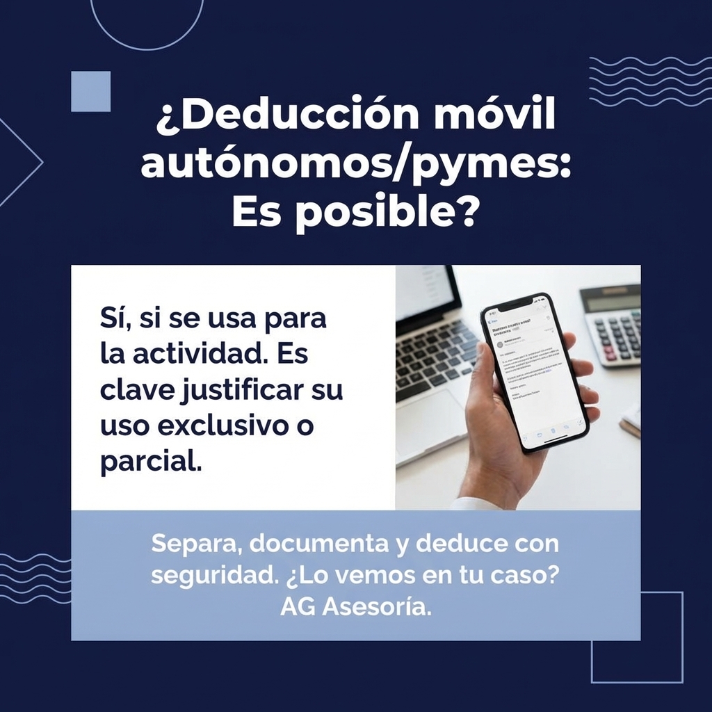agerlach4's tweet photo. ¿Es deducible el móvil del autónomo? Depende del uso y la documentación. Línea exclusiva + factura completa = deducible. Uso mixto sin prueba = alto riesgo. Separa, documenta y deduce con seguridad. AG Asesoría te ayuda. https://t.co/Nz1x0rZ7OP