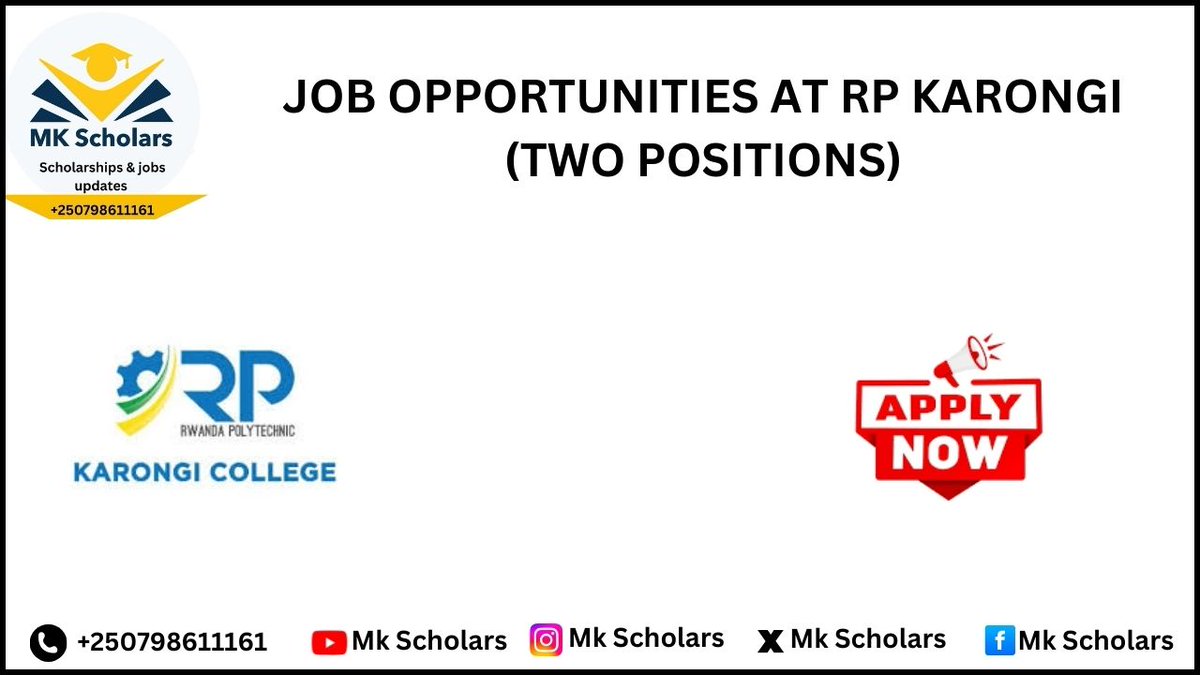 MkScholars's tweet photo. 📌JOB OPPORTUNITIES AT RP KARONGI...Apply Now 

 📌ApplyLink:https://t.co/in93pw2szV

✅Register For Courses: https://t.co/a8tOX0nuav 

✅Application Deadline:24 March 2026

#jobsopportunities #jobsinrwanda #rpcollegekarongi #jobseeker https://t.co/ctQBBRXtM2