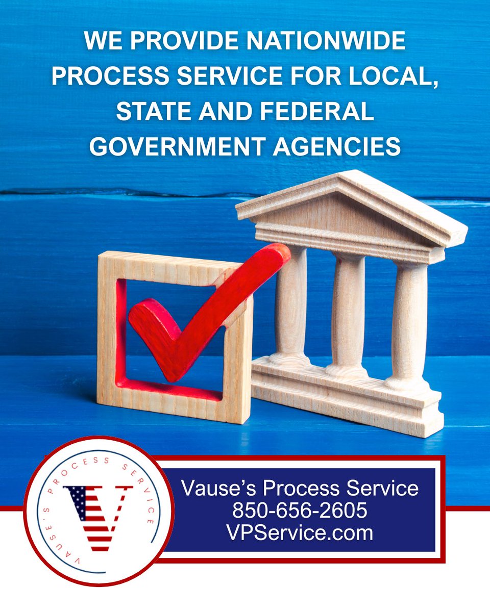 vausesprocess's tweet photo. Government agencies rely on accurate process service.
 
Vause’s Process Service delivers dependable document service across Florida.
 
📞 850-656-2605
🌐 https://t.co/XBvuFDRgX9
 
#governmentagencies #processservice https://t.co/78adEnYk4X