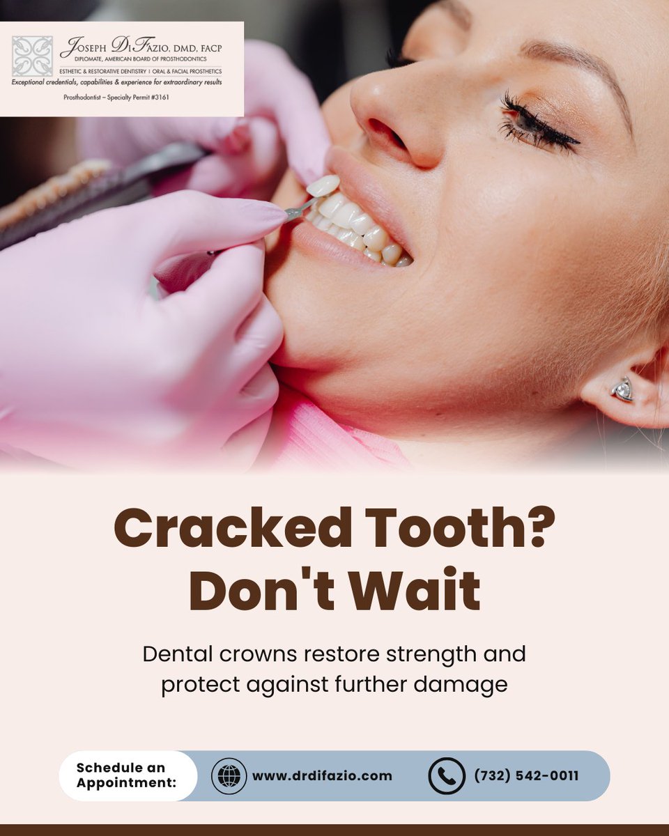 DrDiFazio's tweet image. That cracked tooth won't fix itself! Protect your smile with crowns by Dr. DiFazio. Call (732) 542-0011. drdifazio.com

#DentalCrowns #ToothRestoration #CrackedTooth #ProtectYourSmile #RestorativeDentistry