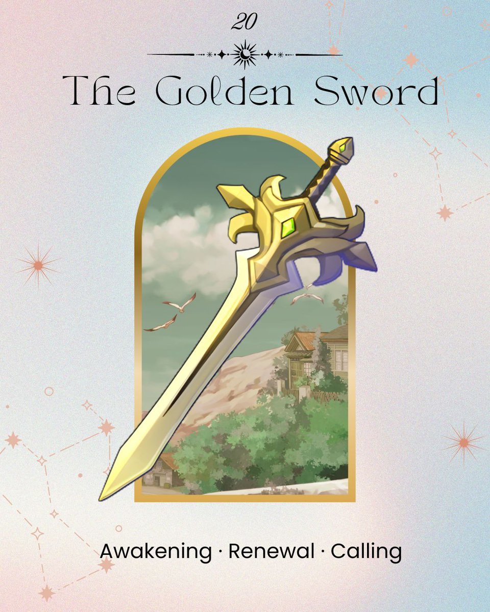TalesOfSeikyu's tweet photo. The Golden Sword doesn’t call you to conquer, but to see clearly. It cuts through doubt and illusion, lighting the path ahead so you can move with purpose. ⚔️
#TalesofSeikyu #FantasyLifeSim #Tarot #Fortunes https://t.co/LPzBGG738B