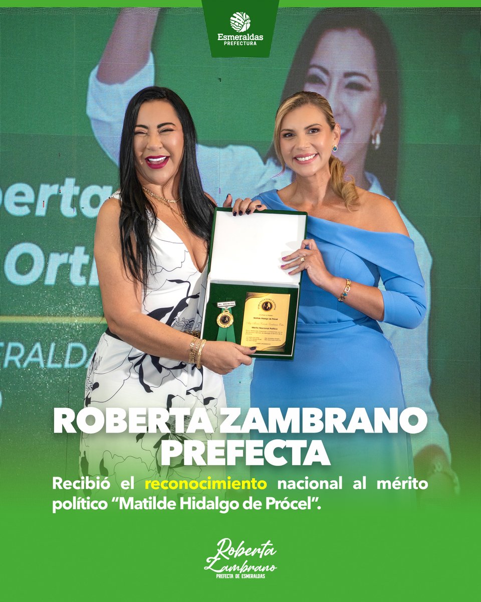 PrefecturaESM's tweet photo. #NoticiasPositivas | Recibimos junto a nuestra Prefecta, @RobertaZam_ofi el #MERITONACIONALPOLÍTICO “Orden al Mérito de la Mujer Ecuatoriana – Matilde Hidalgo Navarro de Prócel”.

#JuntosSeguimosHaciendoHistoria https://t.co/qVL3xG3CaN