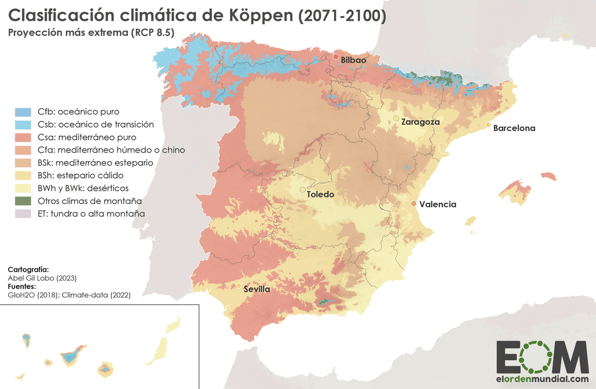 elOrdenMundial's tweet photo. 🇪🇸 España es el país de Europa más vulnerable al cambio climático.

🐫 Si las emisiones siguiesen aumentando, las proyecciones más extremas dibujan para finales de siglo un país comido por el desierto y sin apenas climas húmedos.

¿Tú qué opinas? Te leemos ⬇️

Échale un vistazo 👀 
https://t.co/Hn8JcAz1jW