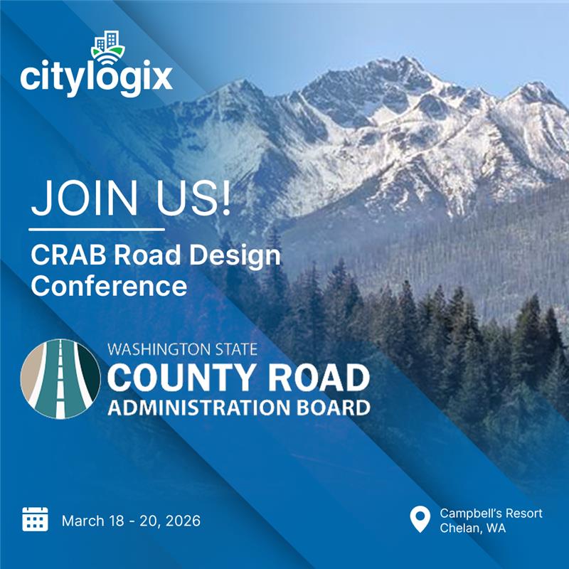 citylogix's tweet photo. Citylogix is exhibiting at the CRAB Road Design Conference in Chelan, WA March 18–20! Stop by to see how we help agencies manage infrastructure more proactively with smarter, data-driven insights. #govtech #assetmanagement #publicworks https://t.co/86rc8zon5H