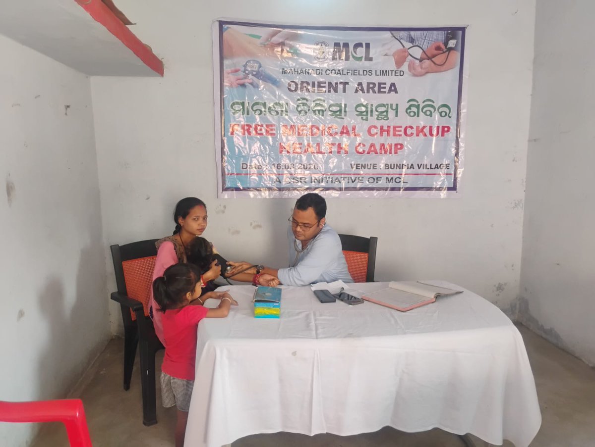 mahanadicoal's tweet photo. MCL Orient Area organised a Free Health Checkup Camp at Kalyan Mandap, Bundia Village. The camp provided screening for hypertension, diabetes and general health concerns, benefiting 66 villagers including men, women and children from the nearby community around Hirakud Bundia Mines.

Doctors identified new cases of diabetes and hypertension while also addressing several skin and orthopaedic concerns on the spot. The camp reflects the continued commitment of MCL to community welfare and preventive healthcare for rural populations across Odisha.

#OrientArea #CommunityHealth #FreeHealthCamp #HealthcareForAll #PreventiveHealthcare #CSR #CommunityCare #RuralHealth #ServingTheCommunity 
@CoalMinistry @CoalIndiaHQ @OrientArea_MCL