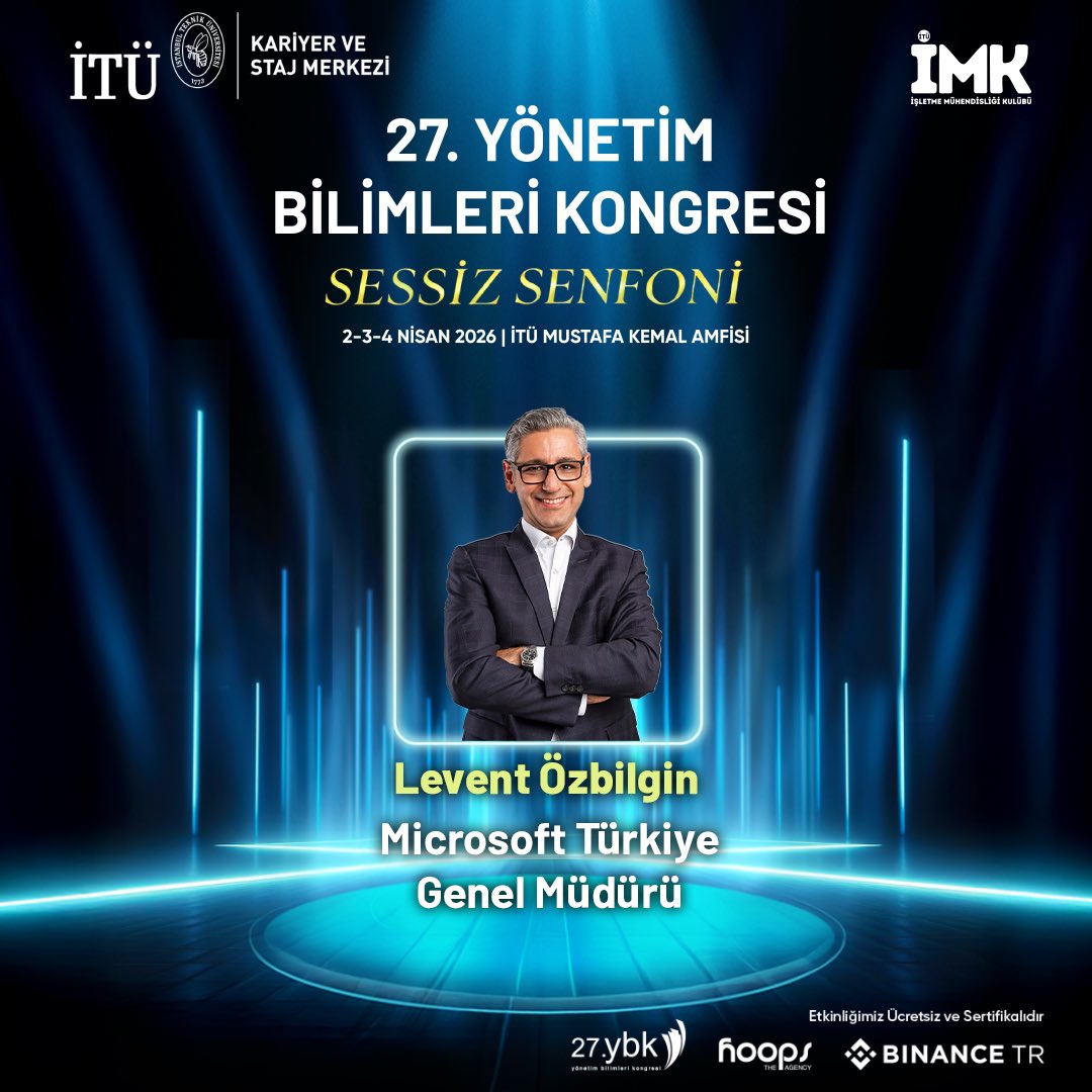 ituimk's tweet photo. Microsoft Türkiye Genel Müdürü Levent Özbilgin 2-3-4 Nisan tarihinde 27. Yönetim Bilimleri Kongresi’nde bizlerle olacak!🎉 https://t.co/wKakv8p1pz
