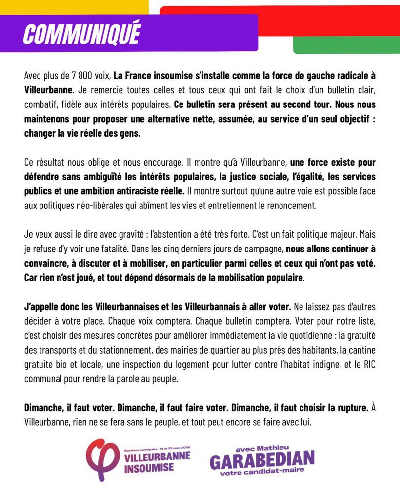 MatGarabedian's tweet photo. Au lendemain des résultats du premier tour des élections municipales, retrouvez notre communiqué. https://t.co/zd2JrdpIMu