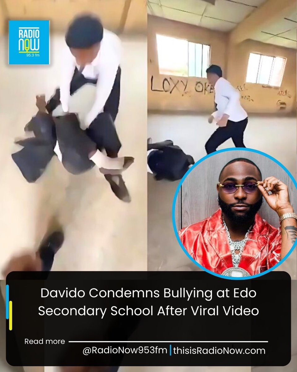 RadioNow953FM's tweet image. Nigerian singer Davido has condemned a bullying incident at Igbinedion Secondary School after a video of the assault circulated widely on social media. Read More: thisisradionow.com/davido-condemn…

#davido #Edo #news