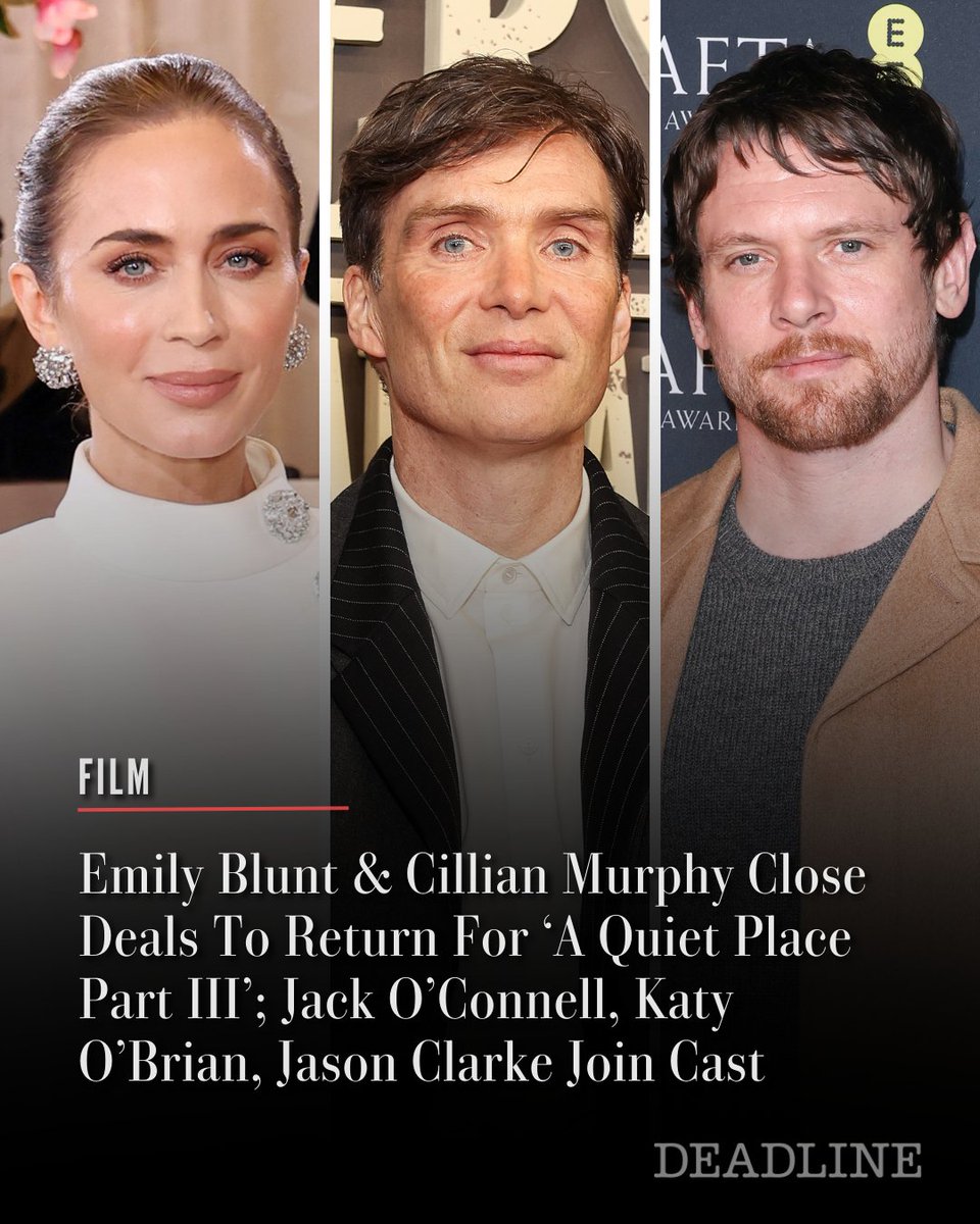 DEADLINE's tweet photo. Paramount’s highly-anticipated sequel in its 'A Quiet Place' franchise has locked in its two stars as Emily Blunt and Cillian Murphy have officially closed deals to return. 

Millicent Simmonds and Noah Jupe are also set to return with Jack O’Connell, Jason Clarke and Katy O’Brian also on board. John Krasinski is returning to write, produce and direct the pic with Paramount setting July 30, 2027 as its release date.

More details here: https://t.co/axBH6pUmnh

(Photo: Getty)