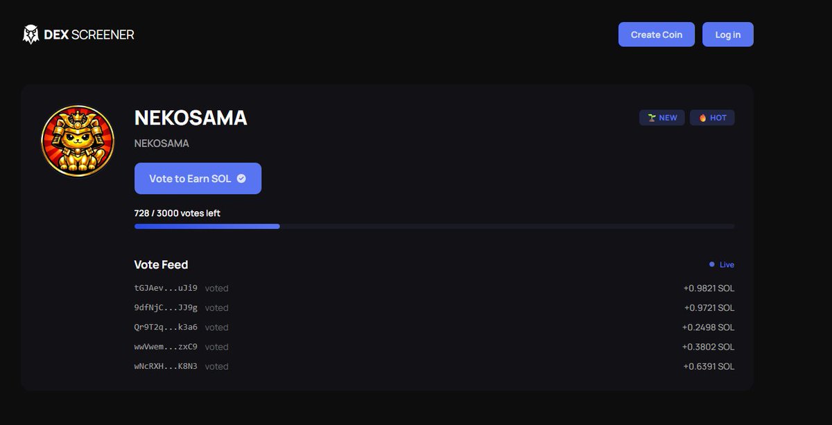 🚀 DexScanner just launched a poll for our coin, and we made sure it’s not just for show!

🎁 Every voter for NEKOSAMA has a chance to get free SOL — how much? That’s up to your luck!

Vote now 👉 vote.soldrop.one

DexScanner x $NEKOSAMA — this is just the beginning. More