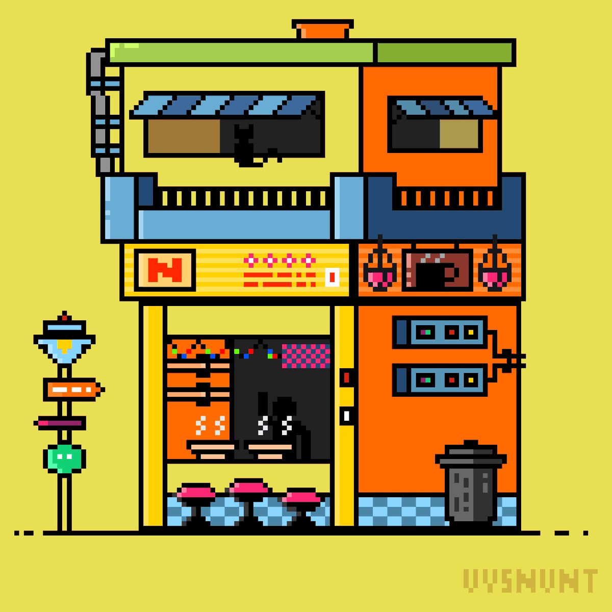 New storefront just dropped to the <a href="/VYSNVNT/">VYSNVNT</a> collection. 🏗️

Experimenting with bold architecture and vibrant palettes while keeping that cozy vibe alive.✨

What kind of shop should appear next ? 👀

#PixelArt #Aseprite #GameDev #IndieDev <a href="/aseprite/">Aseprite</a>