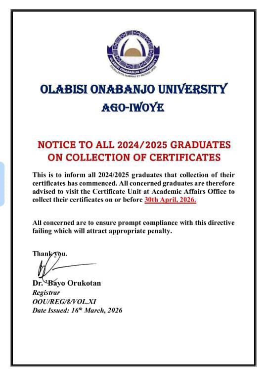 Olabisi Onabanjo University Students’ UNION tweet media