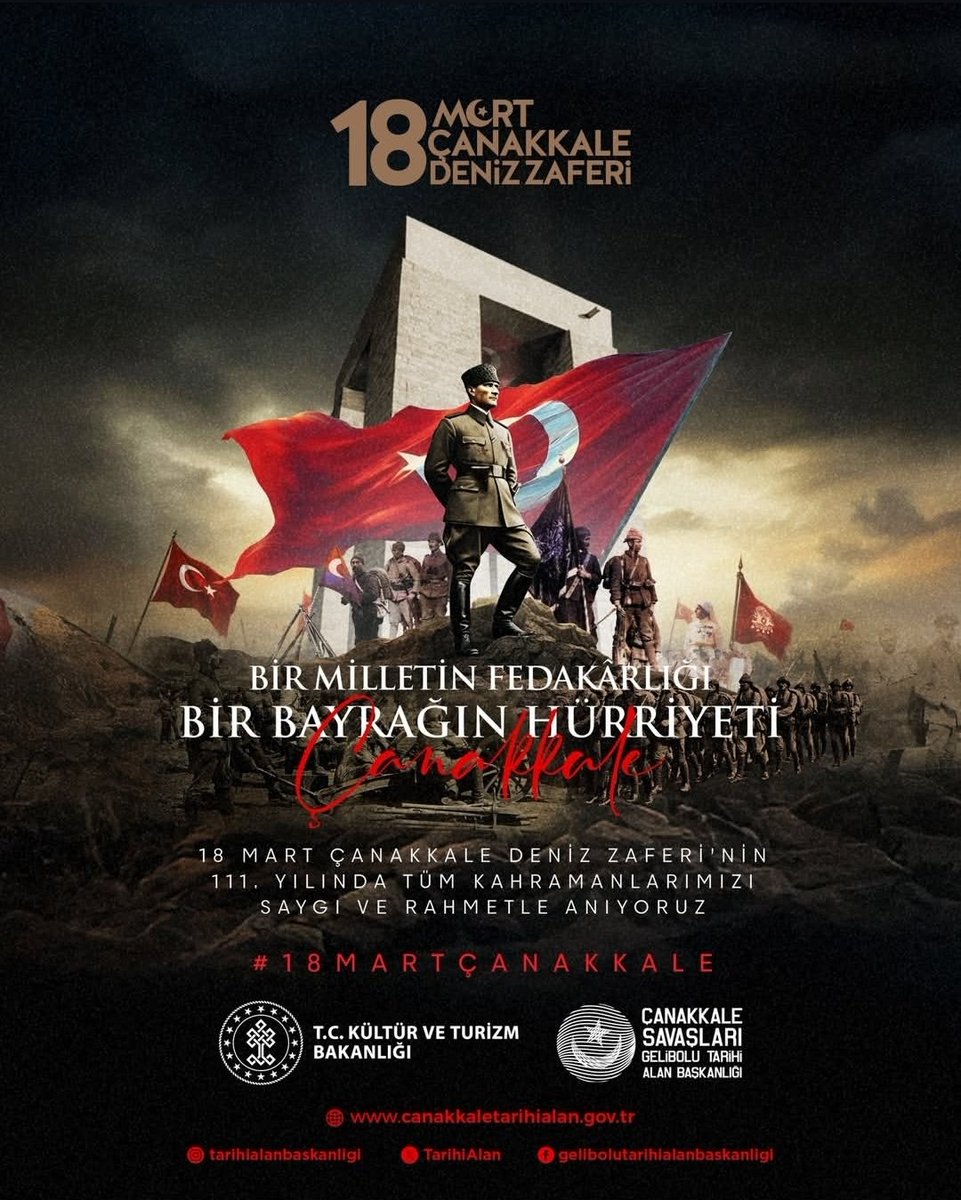 TarihiAlan's tweet photo. Bir milletin fedakârlığı, bir bayrağın hürriyeti: Çanakkale.
18 Mart Çanakkale Deniz Zaferi’nin 111. yılında tüm kahramanlarımızı saygı, rahmet ve minnetle anıyoruz. 🇹🇷

#18martçanakkalezaferi̇ #çanakkale #çanakkalegeçilmez #18mart https://t.co/8AOeiprQdq