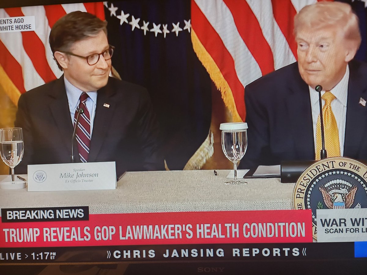 Trump says he needs the vote of a terminally I'll Congressman.
NO SYMPATHY OR EMPATHY 
#CNN #BBC #FoxNews #NBC #ABCNews #NYTimes #Reuters #WSJ #MSNBC #NPR #CBSNews #Bloomberg #Guardian <a href="/MSNOWNews/">MS NOW</a> #TIME #BreakingNews 
And the Speaker grinning like an alley cat! Puppet Johnson
