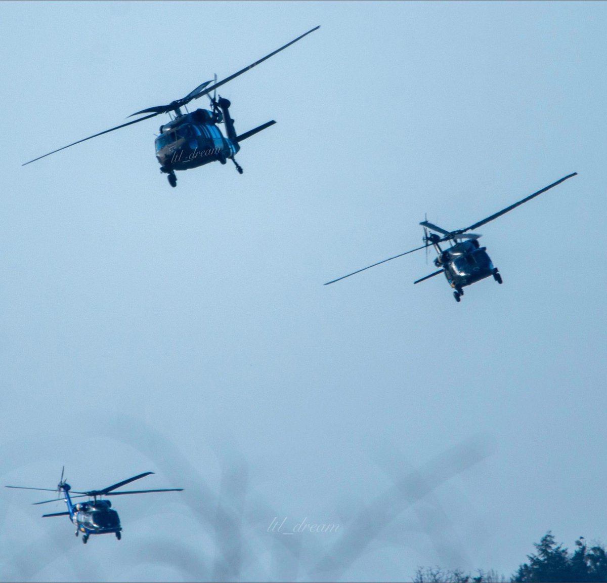 Three UH-60 Black Hawks of the Main Intelligence Directorate's aviation unit