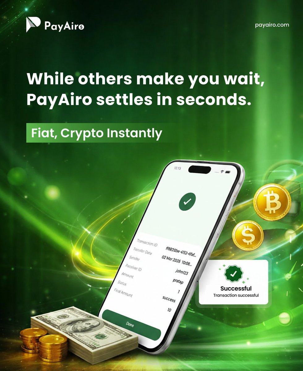 Still waiting 2-3 business days for a bank transfer?

With PayAiro, settlements are instant - no delays, no holds, no fine print. 

Just money where it needs to be, right when it needs to be there.

 📲 Download PayAiro today. 

#InstantPayments #PayAiro #DigitalPayments