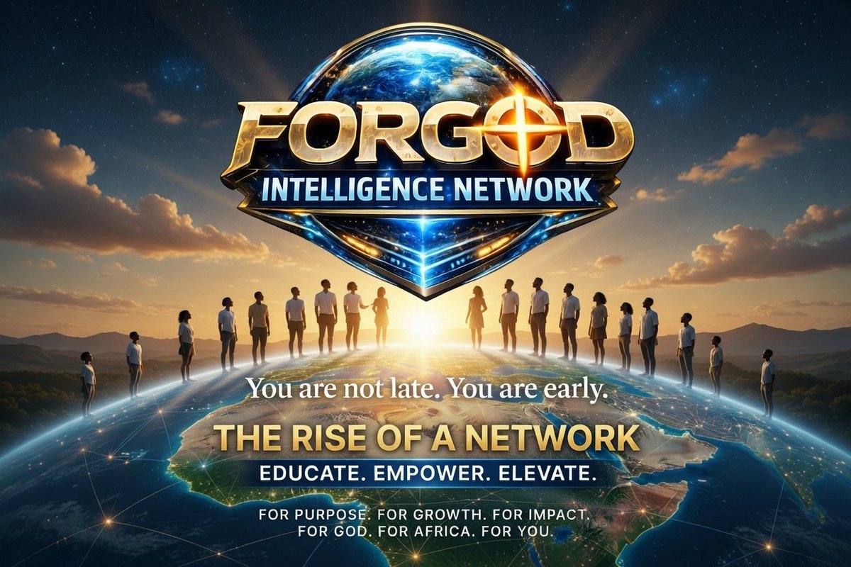 ForGODNetwork's tweet photo. ForGOD Intelligence Network is raising a generation that cannot be ignored. 🌍
You're not late — 
A network rising to educate, empower &amp; elevate thousands across Africa and beyond.
Purpose. Growth. Impact.
For GOD. For Africa. For You. 🔥🚀
#ForGOD #CryptoAfrica #Web3Africa https://t.co/vtK6zUhWpf