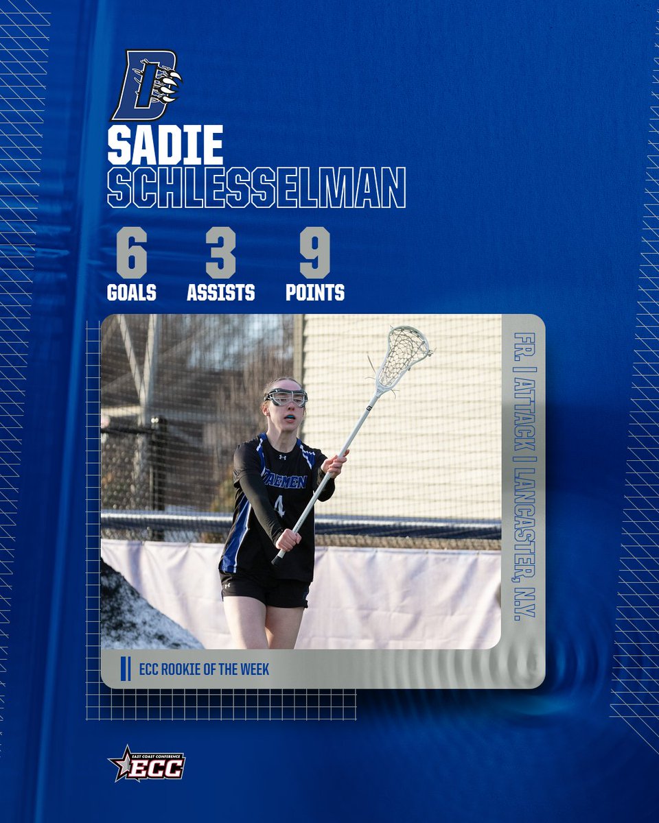 DaemenWLAX's tweet photo. Six goals, three assists, and nine points in two games earns Sadie @ECCSports Rookie of the Week!

📰: https://t.co/ddPfntrBJ1

#TheWildcatWay https://t.co/WdaclF15Lh
