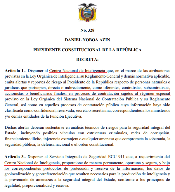 usuariosdigital's tweet photo. #AlertaDigitalEC
Decreto 328 dispone que @Ecu911_ proporcione de manera permanente datos de geolocalización de objetivos al #CIES, no se detalla el uso de órdenes judiciales para el efecto; esto a fin de generar alertas de riesgo del Presidente

Dcoumento https://t.co/HcCYoMlqqq https://t.co/CRaLBG4mod