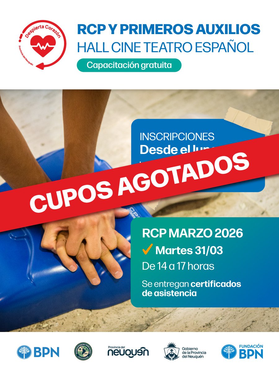 RCP EN EL CINE TEATRO ESPAÑOL. CLASE DE MARZO. CUPOS AGOTADOS

Informamos que se encuentran agotadas las vacantes para la clase de RCP de marzo.

Pronto informaremos sobre las inscripciones de abril. 

¡Muchas gracias por acompañarnos!
