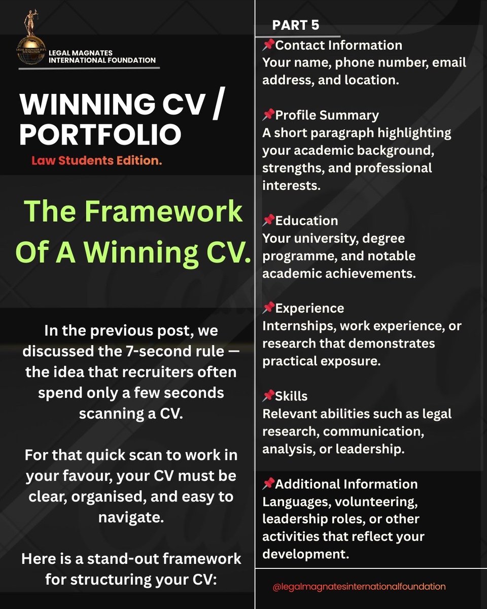 LMIFoundation_'s tweet photo. Your CV might only get a few seconds of attention.
Structure determines whether those seconds work for you or against you.

A well-structured CV makes it easier for recruiters to quickly see your value, potential, and direction.

Save this before sending your next application.📌 https://t.co/w7omIBvn9H