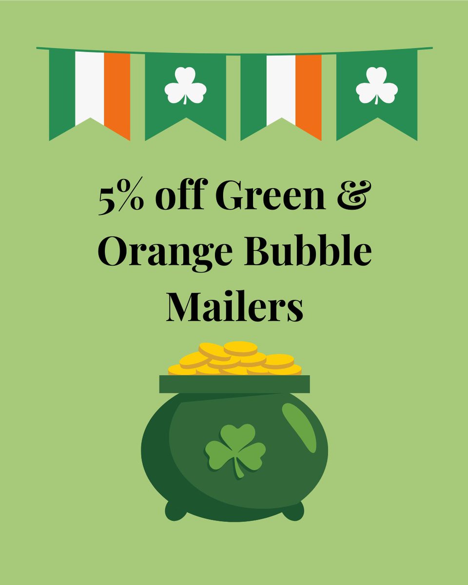 In honor of St. Patrick’s Day, Mailers USA is offering 5% off our Green and Orange Bubble Mailers for the entire week, March 16th thru 20th.  Use Promo Code LUCK5 at checkout.  mailersusa.com/products/color…
