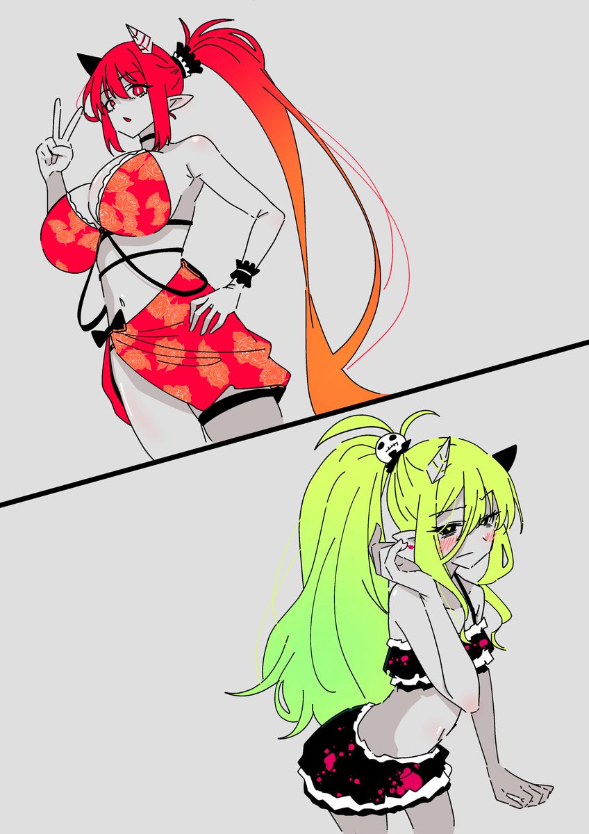 水着仕様のリーゼちゃんとニューちゃん 