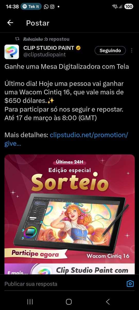 Arttvzin000's tweet photo. @clipstudiopaint @Robozin666 Boa sorte pessoal https://t.co/Dj76DaGPsr