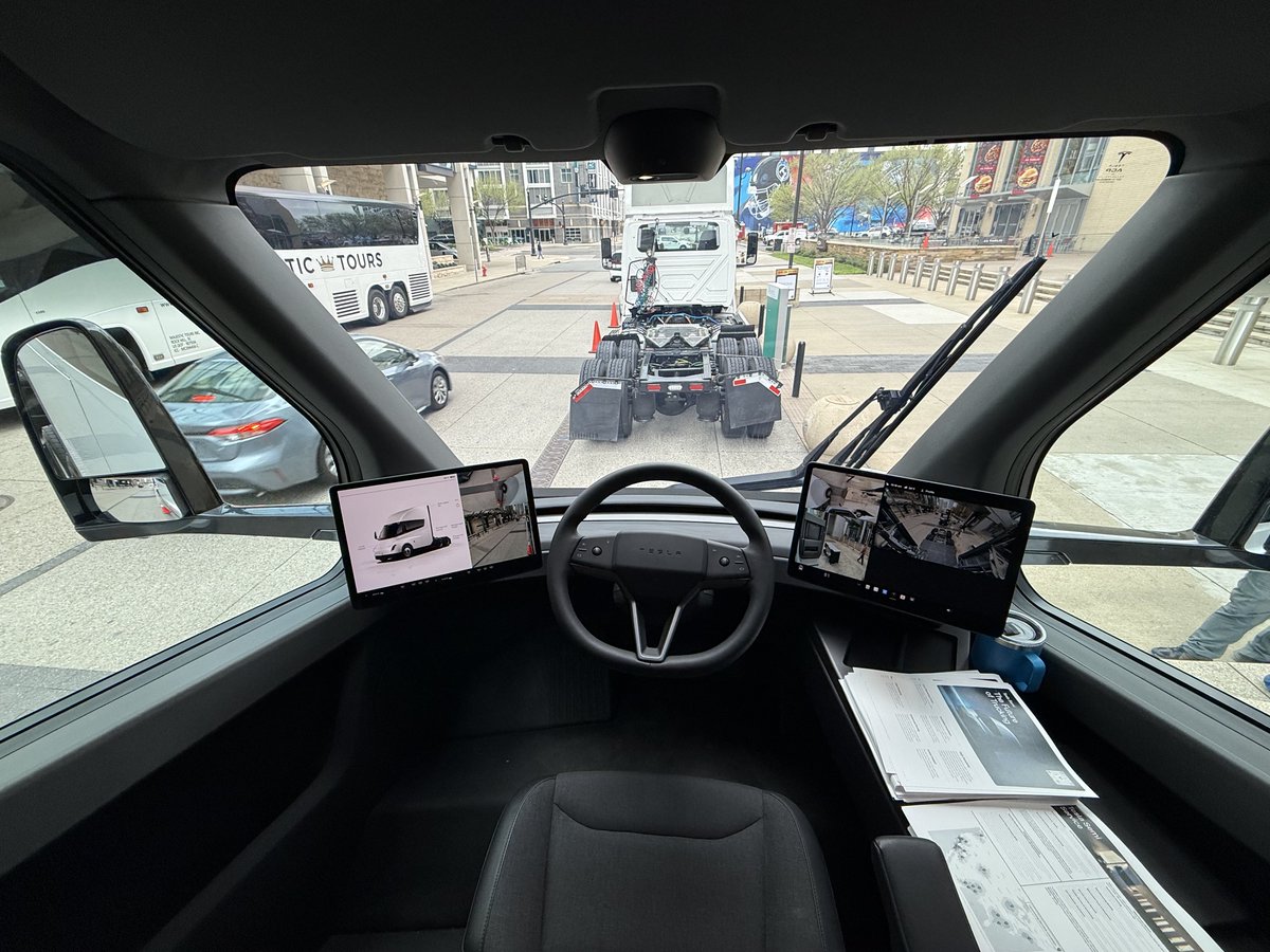 SethClevenger's tweet photo. Cool opportunity to step inside the cab of a Tesla Semi or check out the 2027 Cummins X15 engine right outside the convention center at #TMC26 https://t.co/Prajb4IsLN