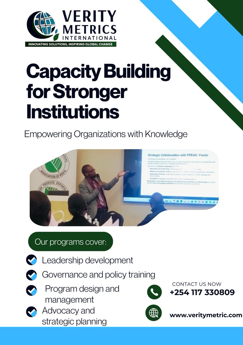 VerityMetrics's tweet photo. Knowledge empowers organizations to create lasting impact.

Invest in capacity building and leadership development.
#CapacityBuilding
#LeadershipDevelopment
#OrganizationalDevelopment
#TrainingAndWorkshops
#NGOTraining
#LeadershipSkills
#DevelopmentLeadership
#InstitutionalStrengthening
#ProfessionalDevelopment 
#VerityMetrics