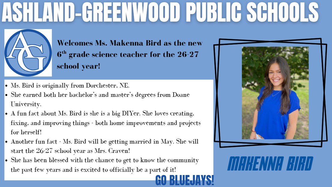 GoBluejays1's tweet photo. Welcome to the Bluejay family, Ms. Makenna Bird! #AGRise https://t.co/vcNHoZGKXZ