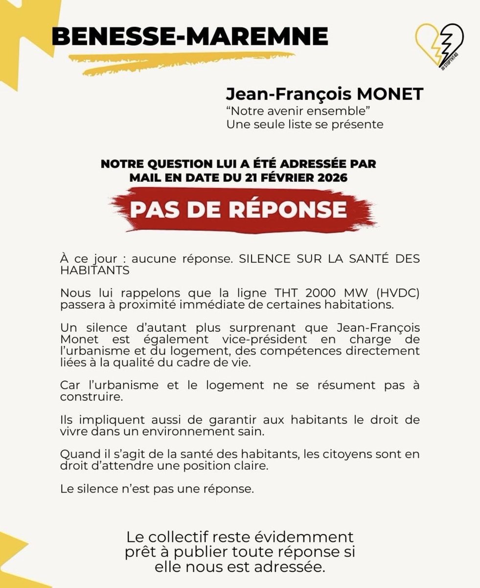 StopTHT40's tweet photo. ELECTIONS MUNICIPALES de BENESSE-MAREMNE et ANGRESSE
Nous avons posé la même question aux candidats :
"Êtes-vous favorable à une étude d'impact sanitaire indépendante sur la ligne THT Golfe de Gascogne ?"
#Angresse #BenesseMaremne #THT #400000volts https://t.co/D4TgWe6nFa