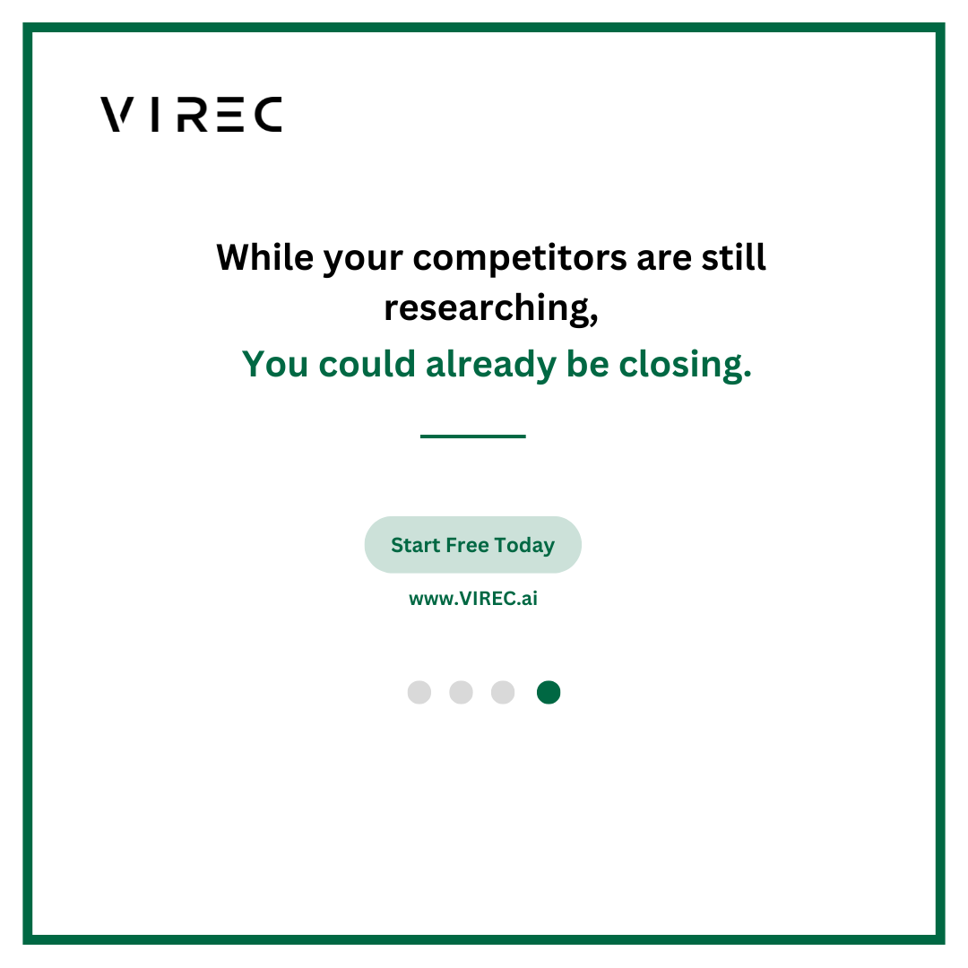 VIREC_AI's tweet photo. Hours of research. Gone in seconds.⚡

Real professionals. Real results.

See what VIREC users have to say. 👇

—
While your competitors are still researching, you could already be closing.

👉 Start free: https://t.co/64DRLVVX8x

#RealEstate #AI #CRE https://t.co/CsWJ69FHFq
