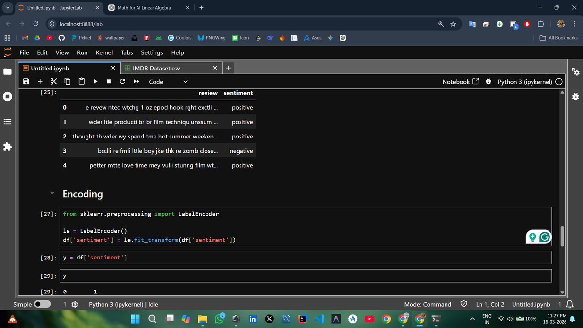 AjayKumar_0205's tweet photo. 🧠 NLP Project Progress 🚀
Started Sentiment Analysis using RNN — text preprocessing with regex, stopword removal (NLTK), stemming, and TF-IDF vectorization.
Preparing text data for deep learning 📊
#ShradhaKhapra_ #ApnaCollegeX #AIML #DeepLearning #LearningInPublic https://t.co/Wl2eB8jDMj