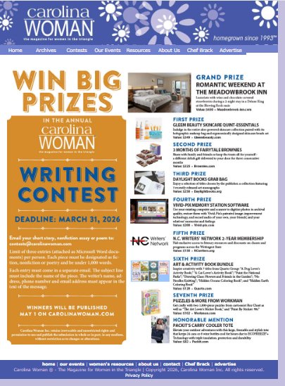 thomaspr's tweet photo. Attn Creative Writers! @carolina_woman magazine is conducting a writing contest for the best short stories, non-fiction essays, and poems, with great prizes for winners, including the @VividPixFix Memory Station Software and more. See link in comments to enter! https://t.co/KinFwOdcB1