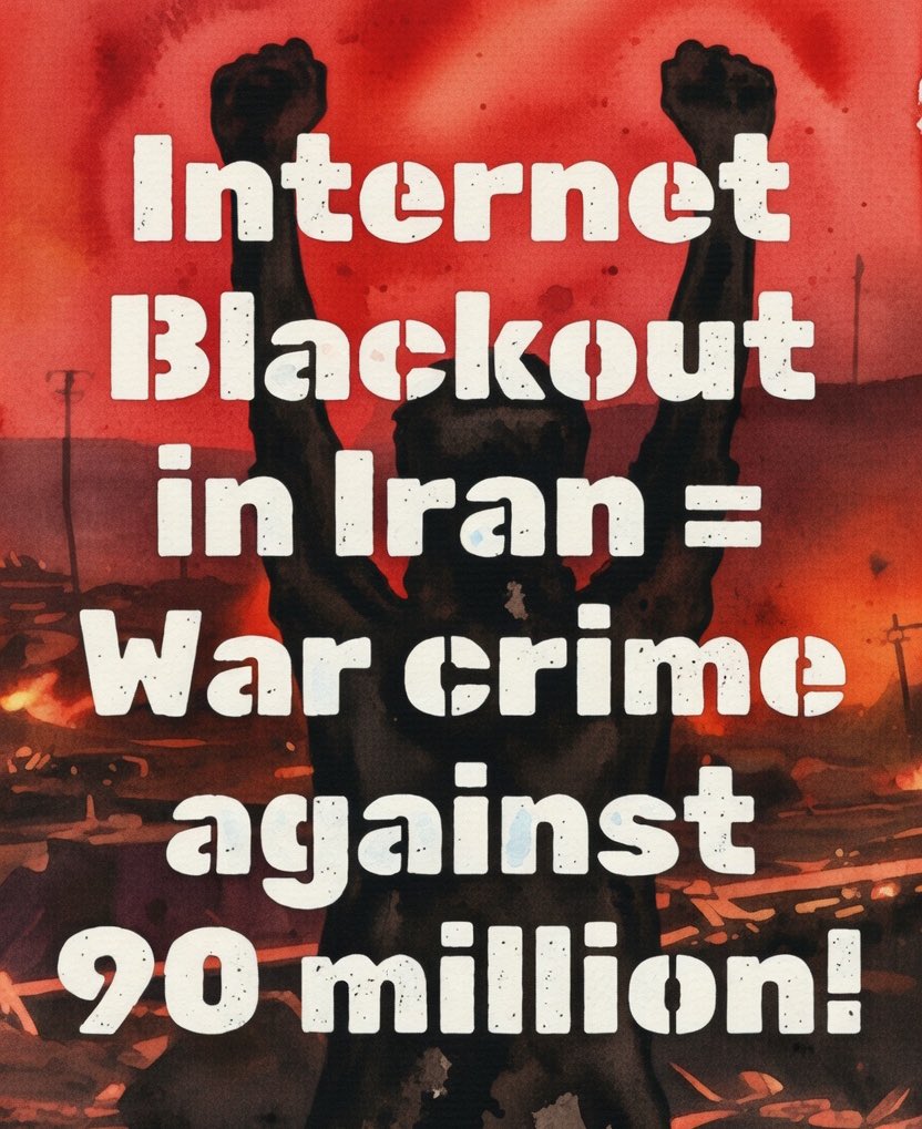 longlosthills's tweet photo. The Islamic Republic regime’s deliberate shutdown of the internet during times of war and crisis constitutes a clear-cut war crime against millions of people who are left without any warning, without shelter, with their daily lives and livelihoods being systematically destroyed, and with their voices forcibly silenced.
#DigitalBlackoutIran
#IranWar2026
