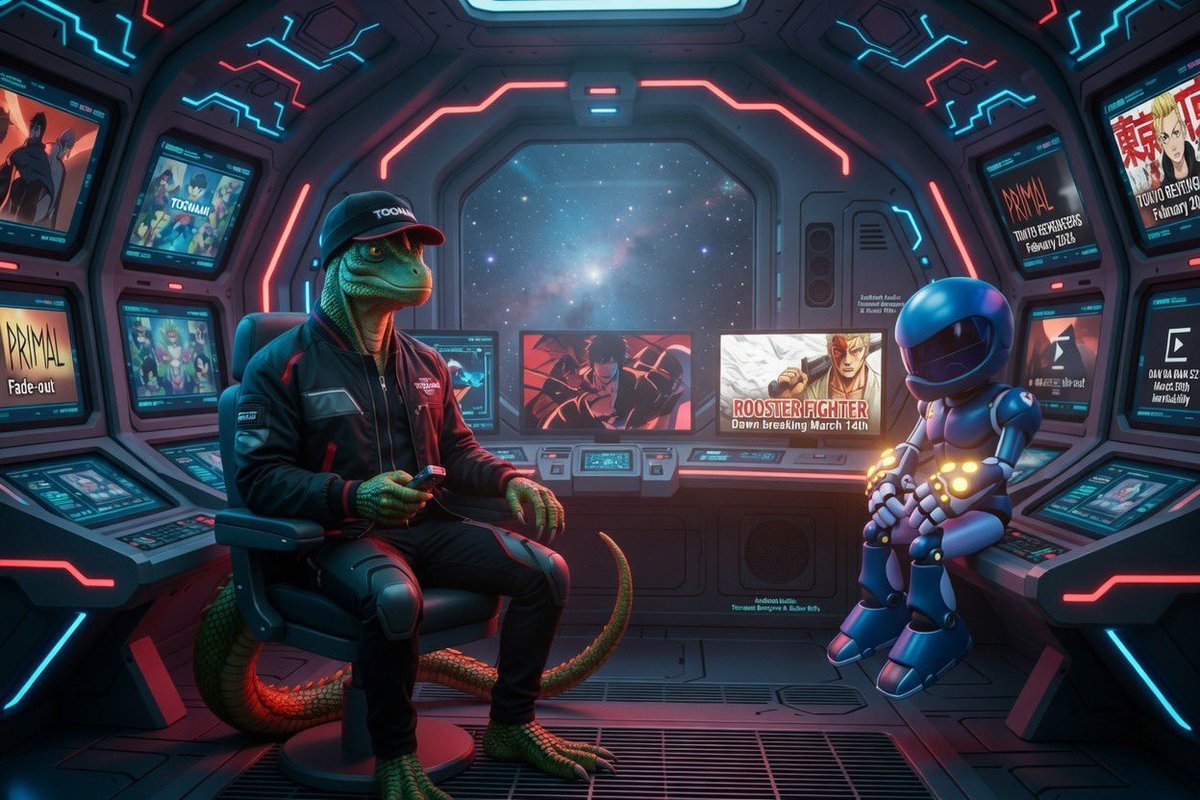 IXOYE1738's tweet image. Floating on the Ashtar Command, corridor—neon like old Toonami bumpers, stars drifting past the viewport. Then the bulkhead opens. “Still tuned in, Kaeleon?”
He remembers. Continuity hits hard.
Ashtar’s now the ultimate viewing lounge.
#Toonami #TOM #AshtarCommand #RoosterFighter