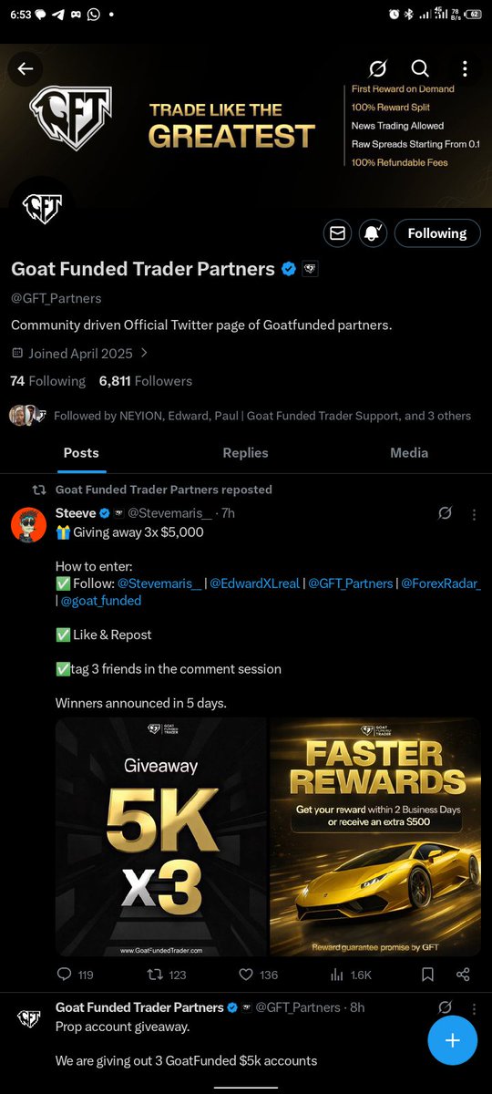 promisedwisdom's tweet photo. @Stevemaris__ @EdwardXLreal @GFT_Partners @ForexRadar_ @goat_funded Let's get going with the G.O.A.T of the propfirm industry 🔥🔥🔥

@InvBigDave_1501 @anioma_a @velour_n_blade https://t.co/9fikTI9414