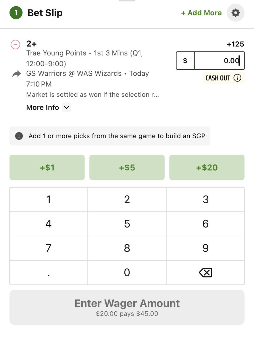 ThatGuyBets's tweet photo. 1u - Trae Young 2+ Points In The First 3 Minutes (+125 @ DK)

Going hunting for a nice plus odds play.

Trae has hit this in 3/3 as a Wizard and now gets to debut in front of his new Wizards fans.

Warriors allow the 4th most points to PG’s and Trae should be motivated tonight.

We haven’t seen Trae play heavy minutes yet as a Wizard as he ramps up from injury, but this market makes it rotation proof.

180 seconds to bring us a bucket or two free throws, this should be fun. 

LETS ROLL.