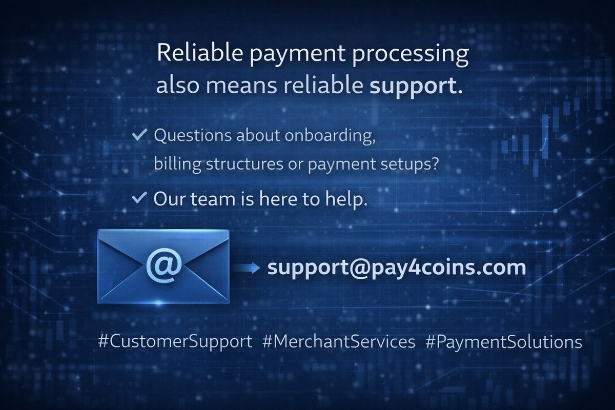 Pay4Coins's tweet image. Reliable payment processing also means reliable support.

Questions about onboarding, billing structures or payment setups?
 Our team is here to help.
support@pay4coins.com

#CustomerSupport #MerchantServices #PaymentSolutions
