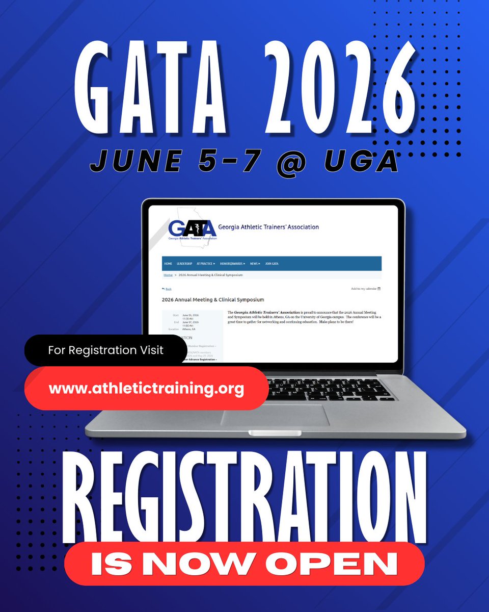 Join us in Athens for GATA 2026!!
Registration is now open online:
athletictraining.org/event-6613507 
<a href="/SEATA9/">SEATA District IX</a> <a href="/NATA1950/">NATA</a>