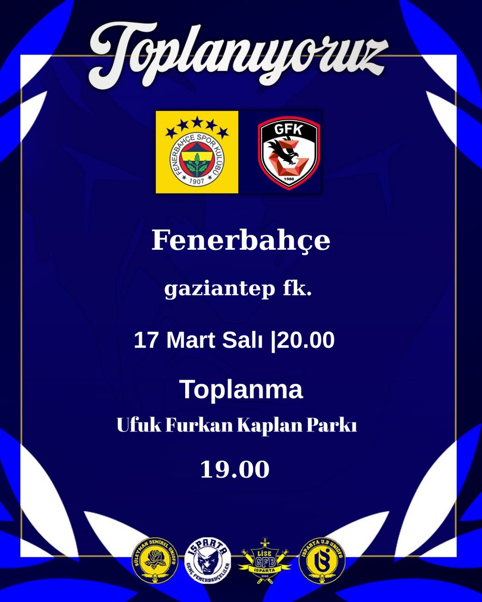 📢 TOPLANIYORUZ!

FENERBAHÇE’mizin yarın oynayacağı gaziantep fk.   maçı için saat 19.00'da  Ufuk Furkan Kaplan parkında toplanıyoruz. Isparta'da olan tüm kardeşlerimizi bekliyoruz.

#SpartanHools