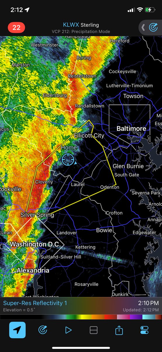 jake_wx's tweet photo. Severe thunderstorm warning for southeast moco and southern hoco https://t.co/bHNqd9BNcz