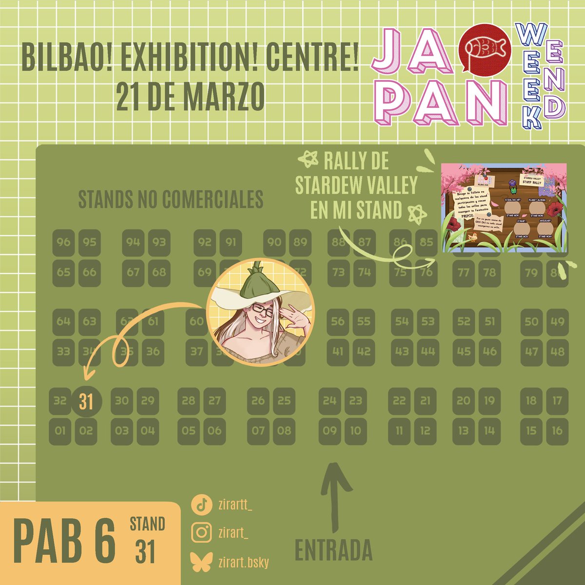 zirart_'s tweet photo. ✨JW BILBAO BEC! 21 DE MARZO✨
Buenas! Os dejo el mapita y el catálogo por aquí.
Estaré en el PAB 6 STAND NC31! ✨
Tenéis NOVEDADES en mi catálogo y las reservas están abiertas hasta el 19 DE MARZO, podéis consultarme por DM todo lo que necesitéis! 💚
.
.
.
#jwarte #japanweekend https://t.co/OaHT9YDpno