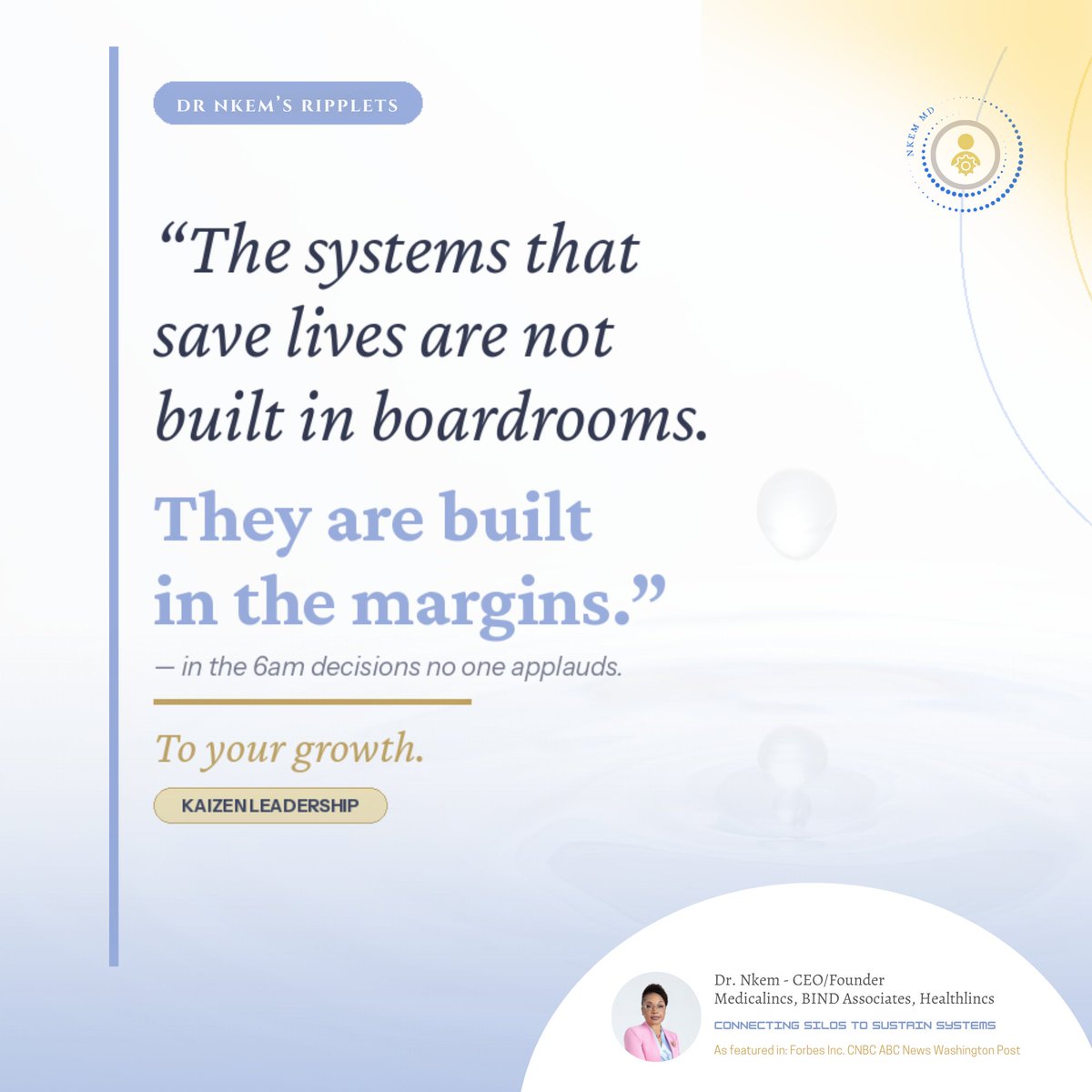 nkemmd's tweet photo. The systems that save lives are not built in boardrooms.
They are built in the MARGINS! In the 6am decisions no one applauds. The margin is the work. To your growth. 🌱
#KaizenLeadership #Allpreneur #NkemMD https://t.co/kivR4HIowD